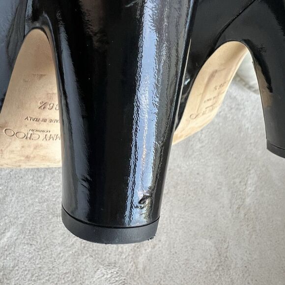 Jimmy Choo Black Patent Leather Block Heel Ankle Boot Women EU 36.5 US 6.5 Chic - Picture 11 of 16